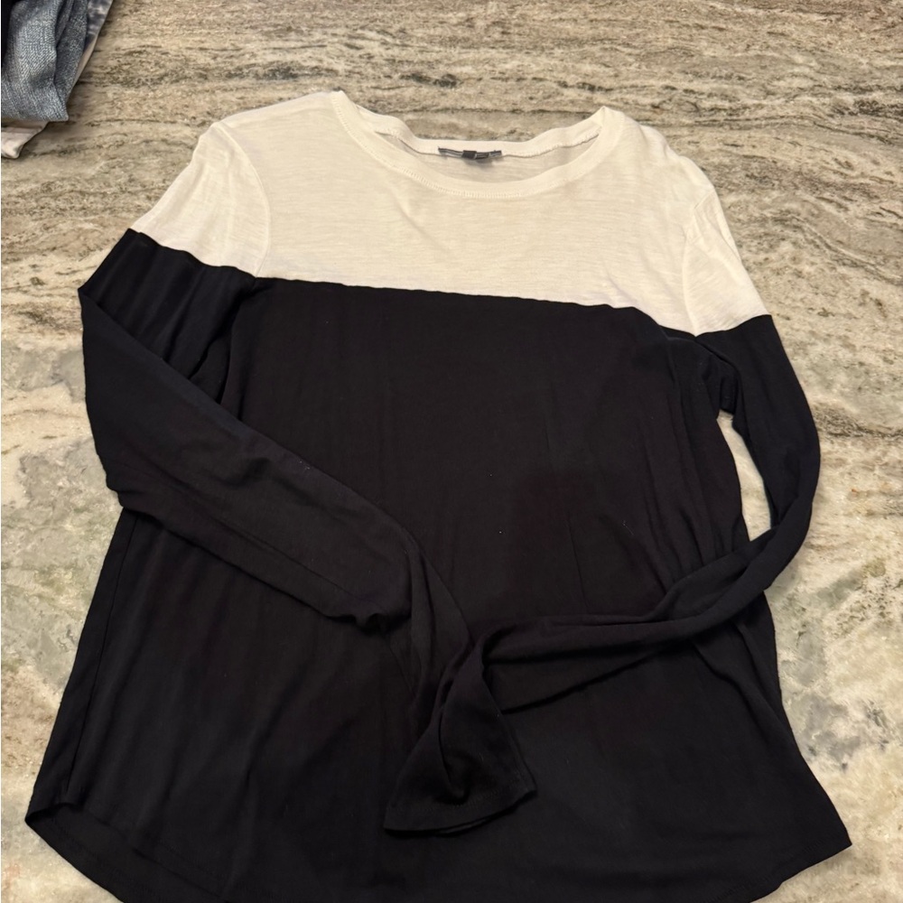 Vince Two-Tone Long Sleeve Top in Black and White